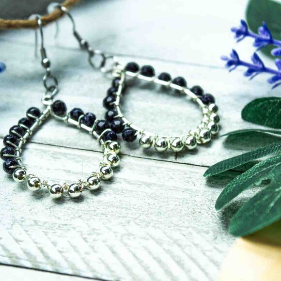 Teardrop Earrings with Blue Sandstone and Silver Accent Beads - Picture 11 of 12